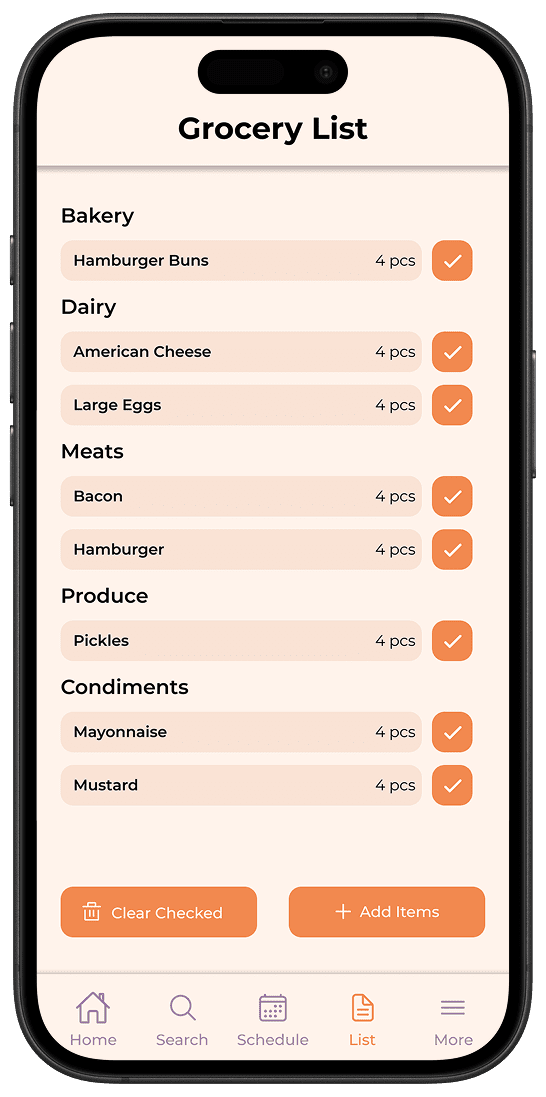 TastySpread Grocery List Screenshot
