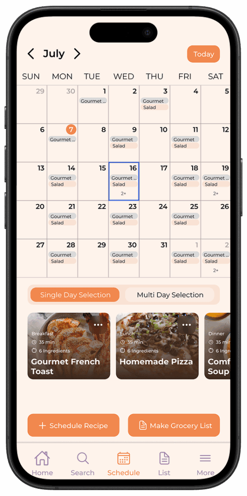 TastySpread App Schedule Screenshot