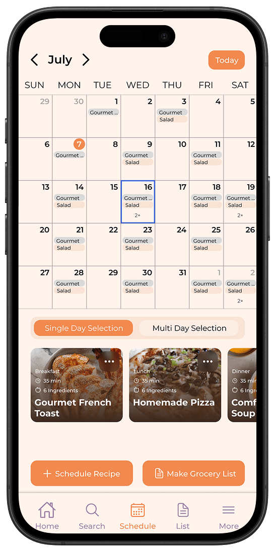 TastySpread App Schedule Screenshot