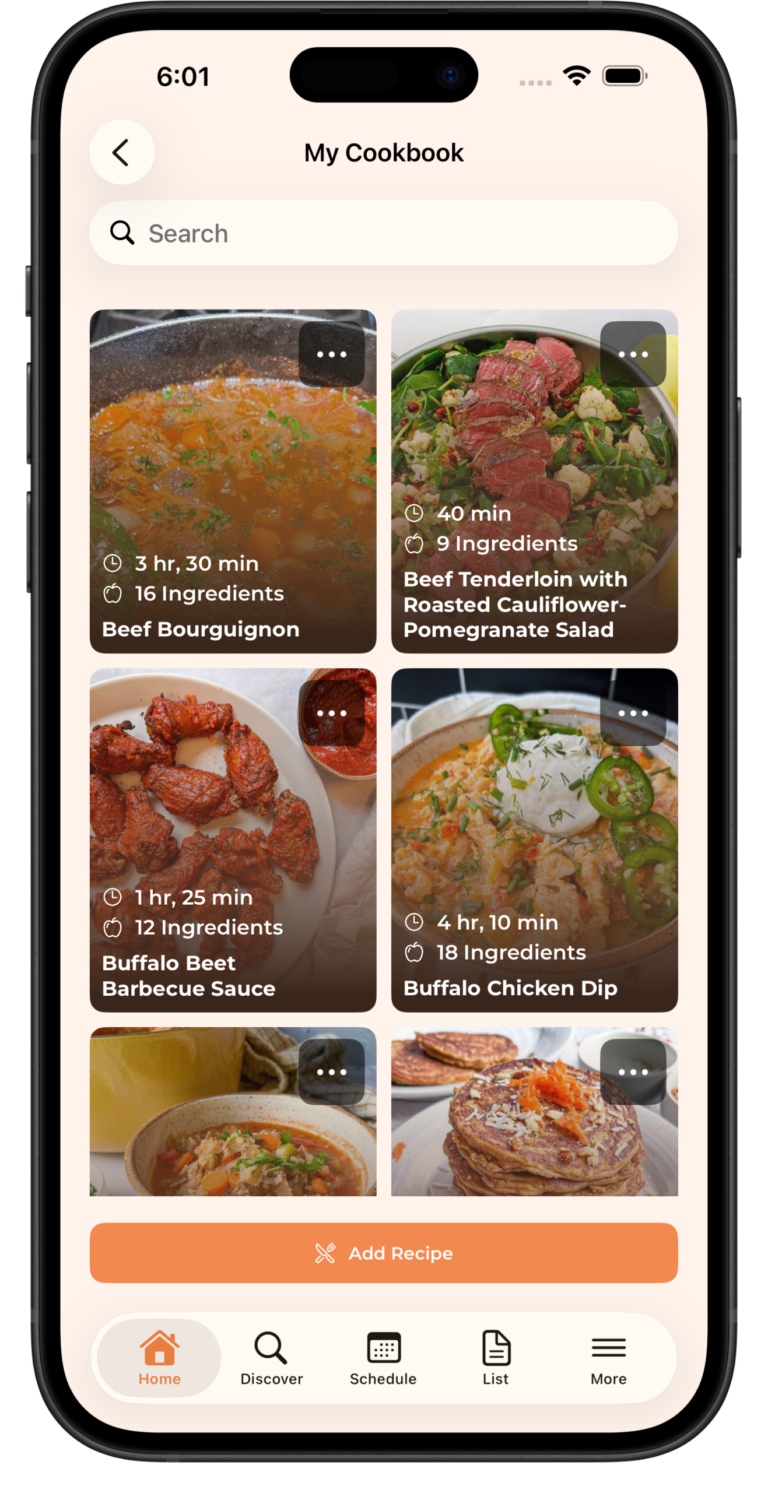 TastySpread cookbook on iPhone