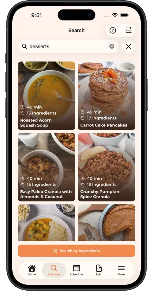 TastySpread recipe search on an iPhone.