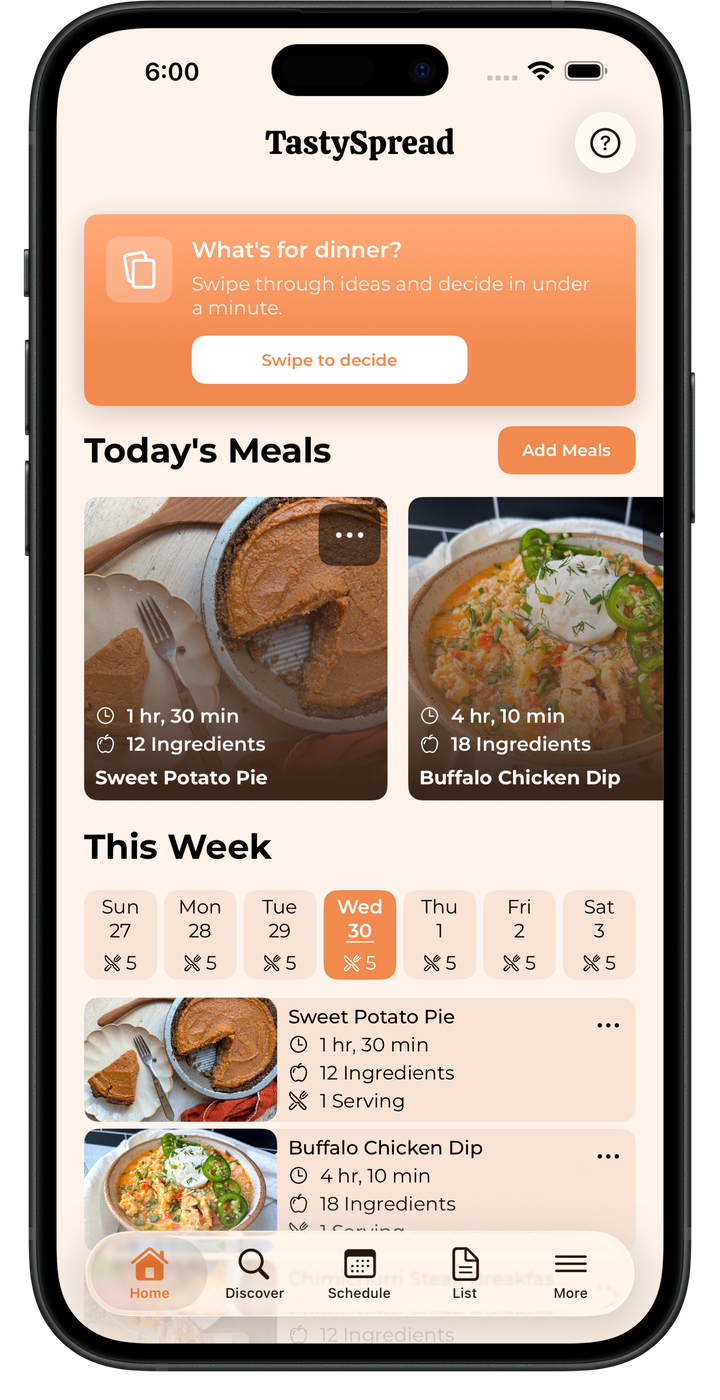 TastySpread home screen on iPhone.